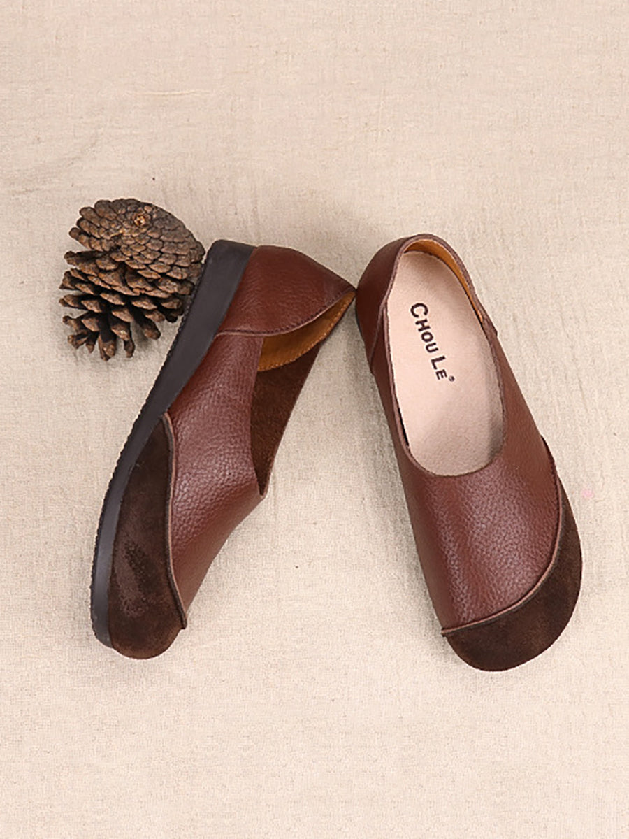 Women Summer Genuine Leather Spliced Flat Shoes AT1043