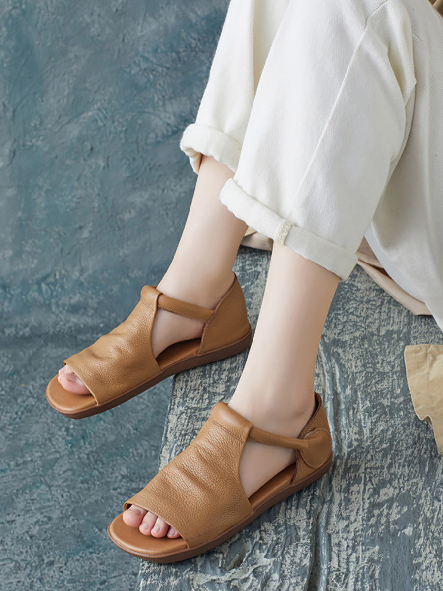 Women Summer Solid Casual Leather Flat Sandals UI1013