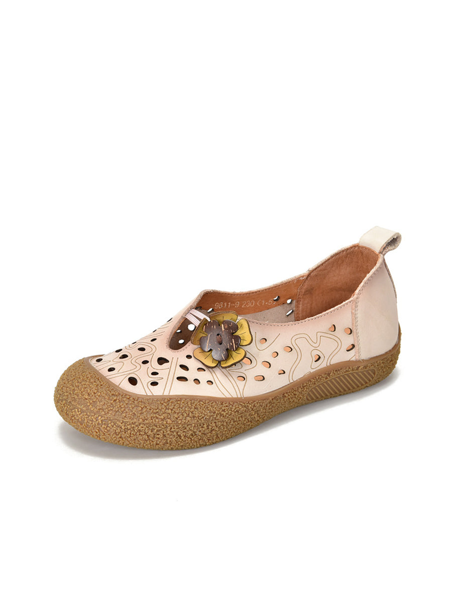 Fashion Women Flower Shoes Out Leather Flat Hollow