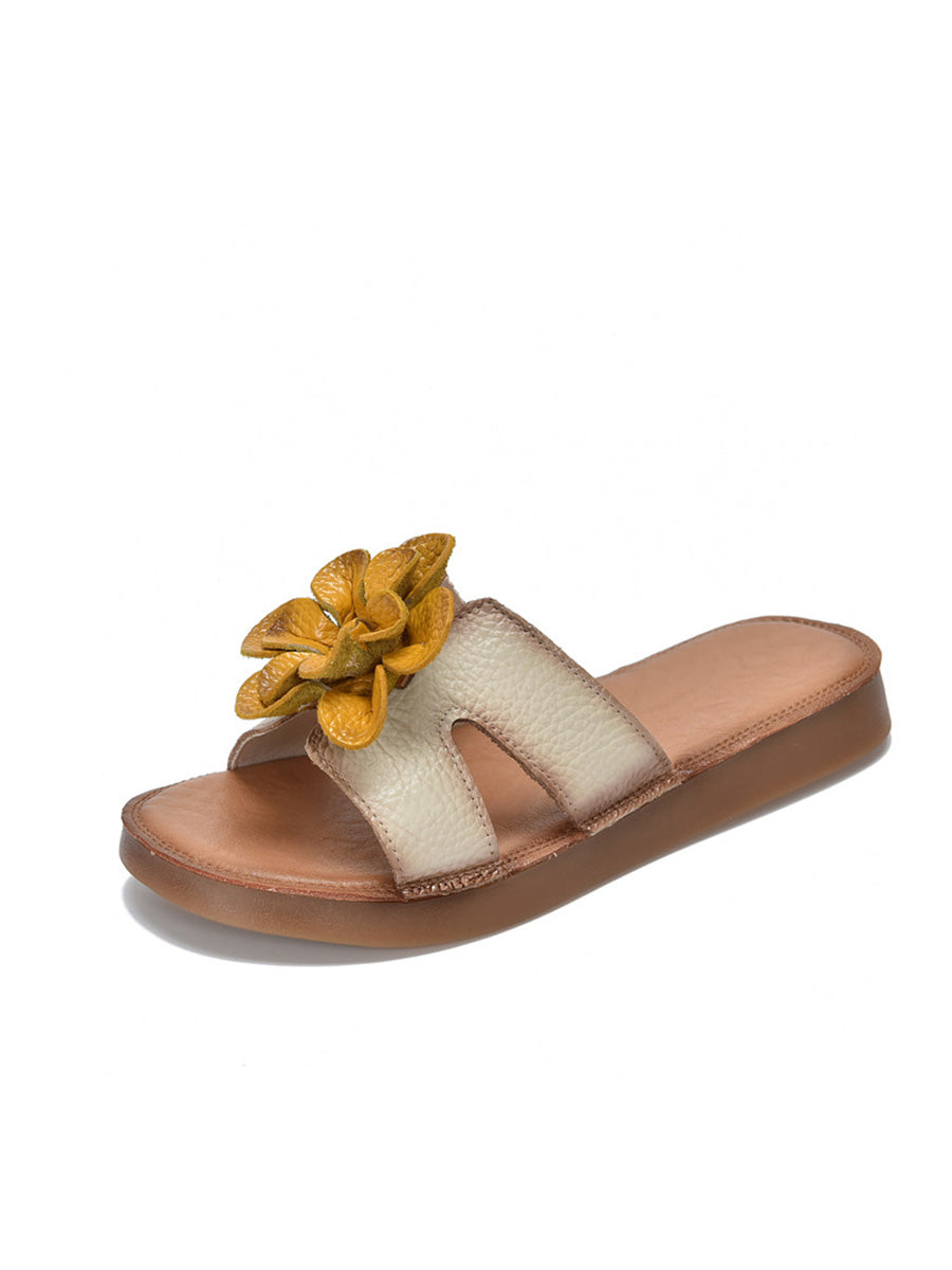 Flower Slippers Genuine Women Leather Casual