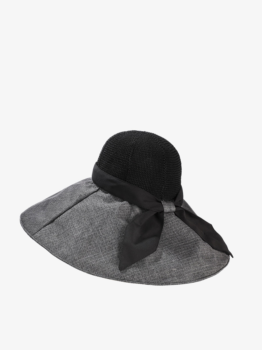 Women Summer Travel Large Brim Sunproof Spliced Hat QW1036