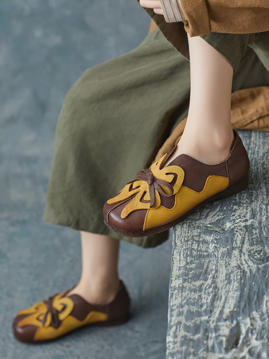 Women Artsy Colorblock Leather Butterfly Spliced Shoes UI1011