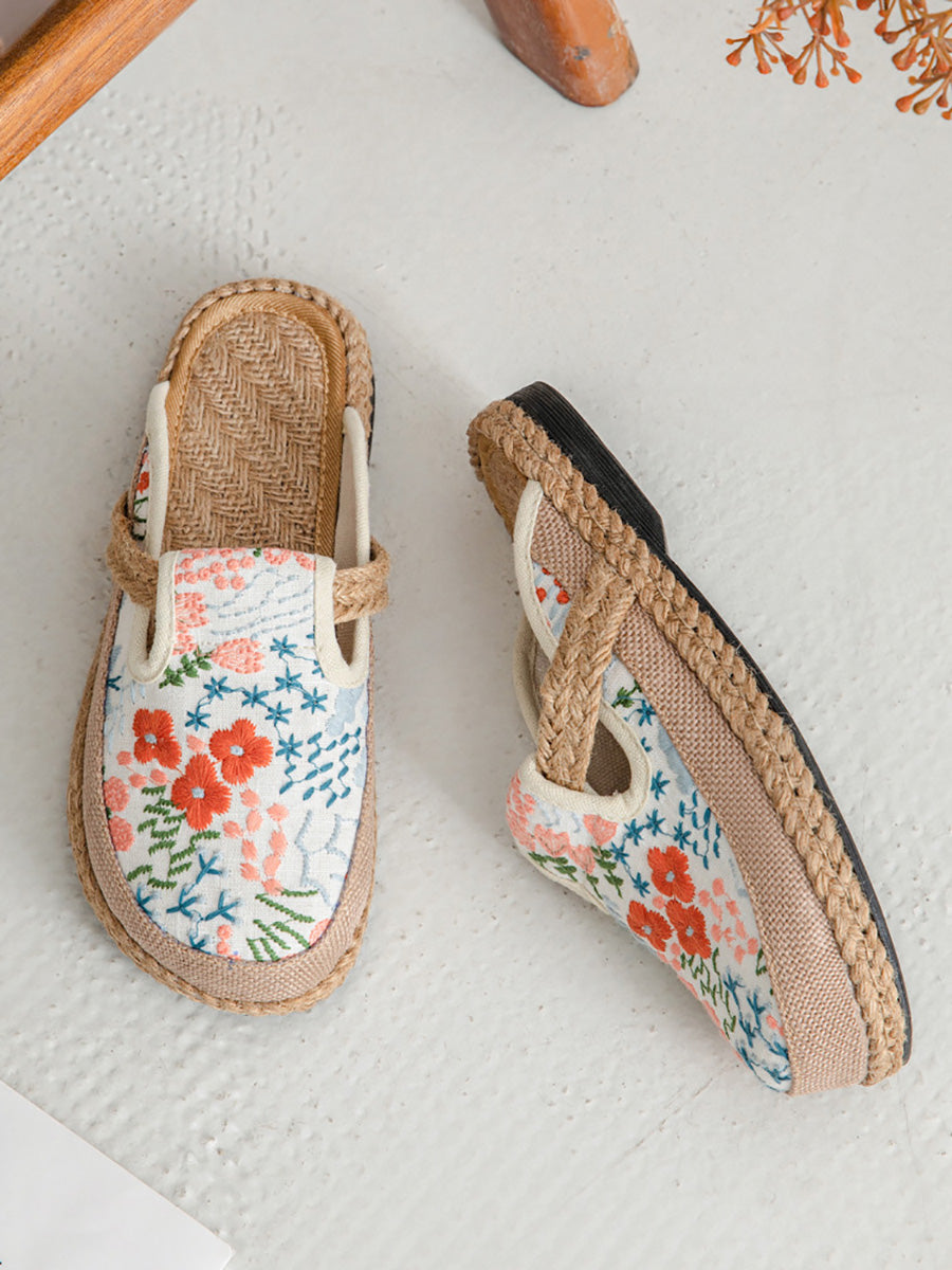 Cotton Women Slippers Flower Embroidery Summer Ethnic