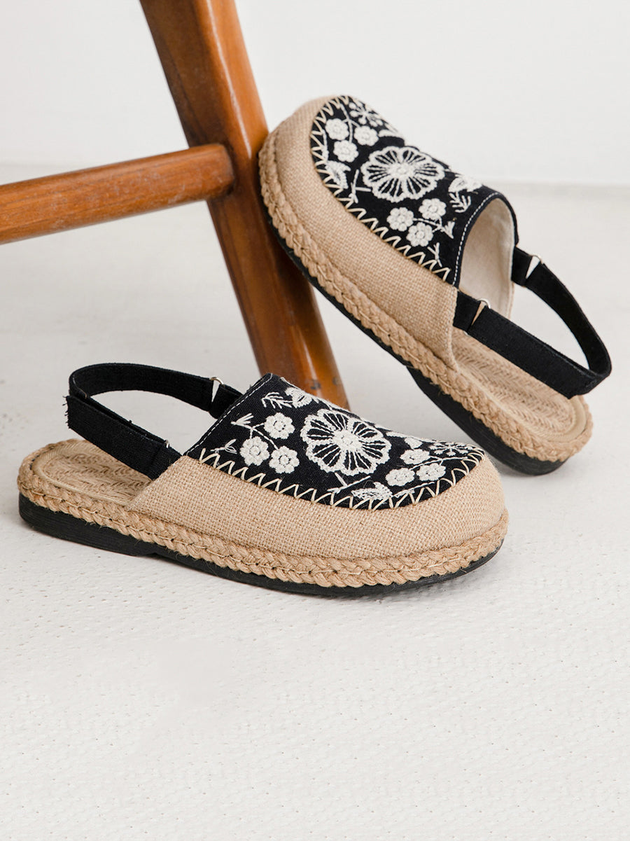 Embroidery Flower Women Linen Ethnic Sandals
