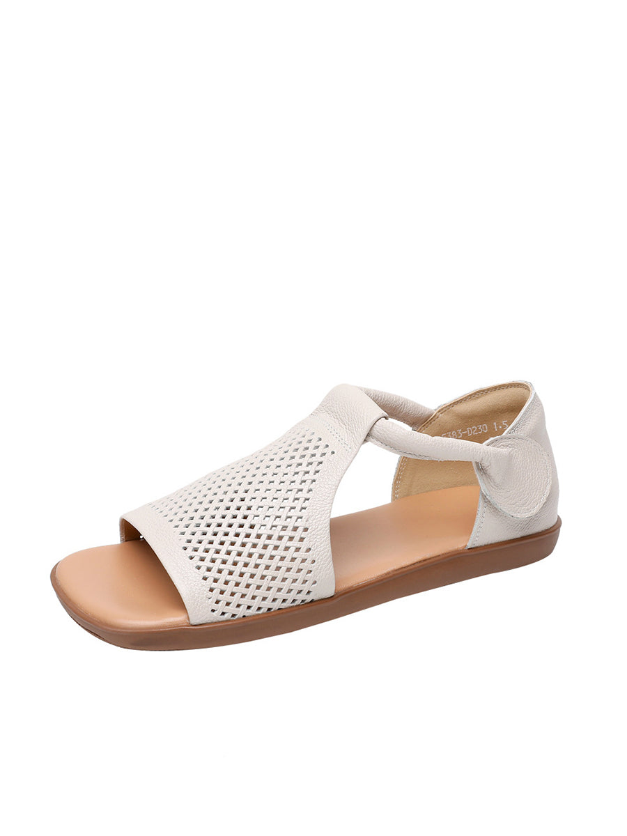 Casua Hollow Sandals Out Women Flat Summer Leather