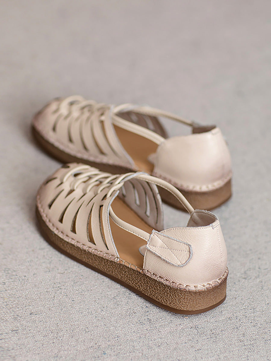 Heel Women Sandals Summer Weave Low Leather