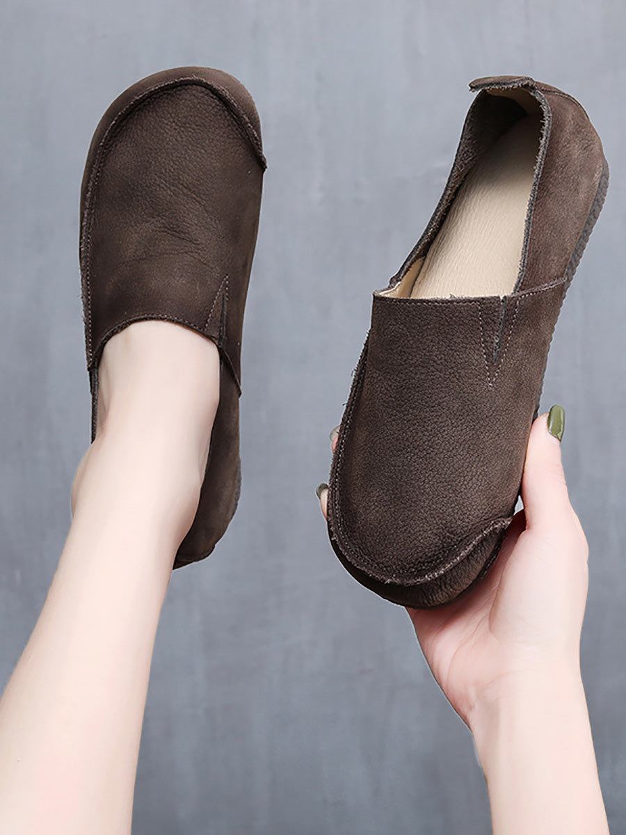 Leather Solid Women Shoes Summer Falt Retro