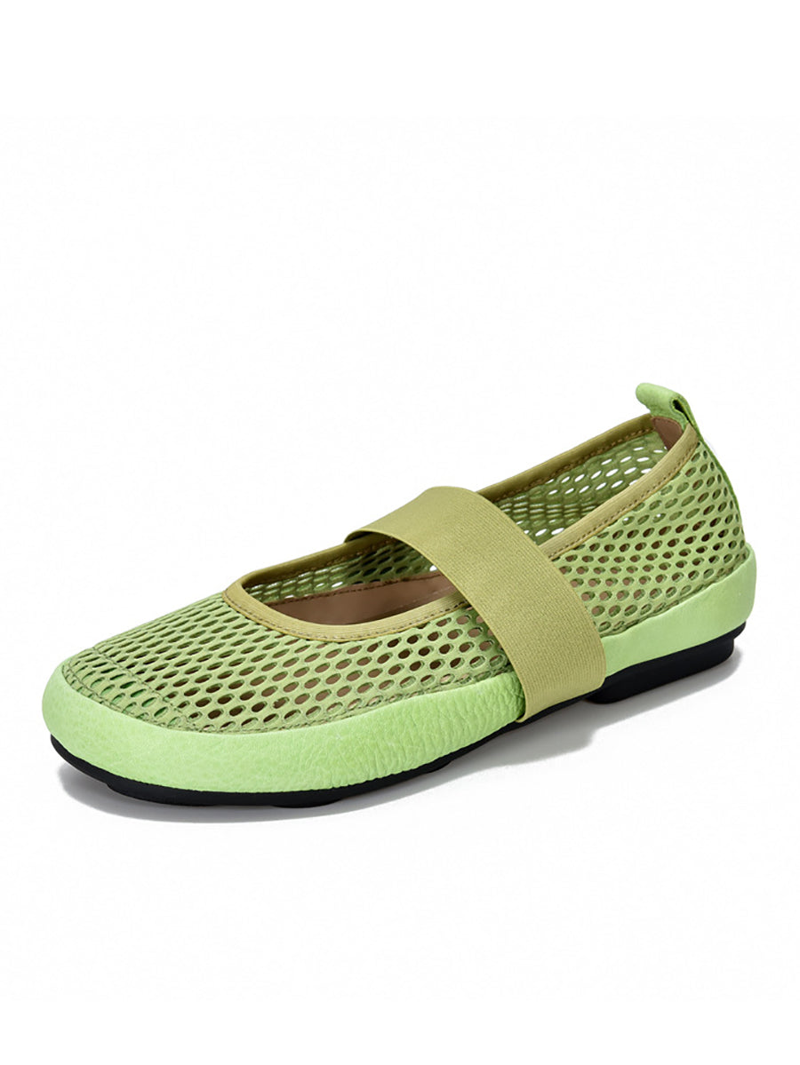 Leather Low Summer Women Shoes Heel Mesh
