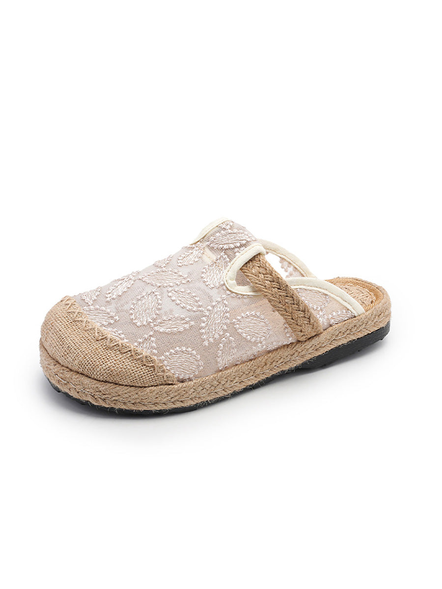 Linen Summer Women Ethnic Flower Embroidery Flat Shoes