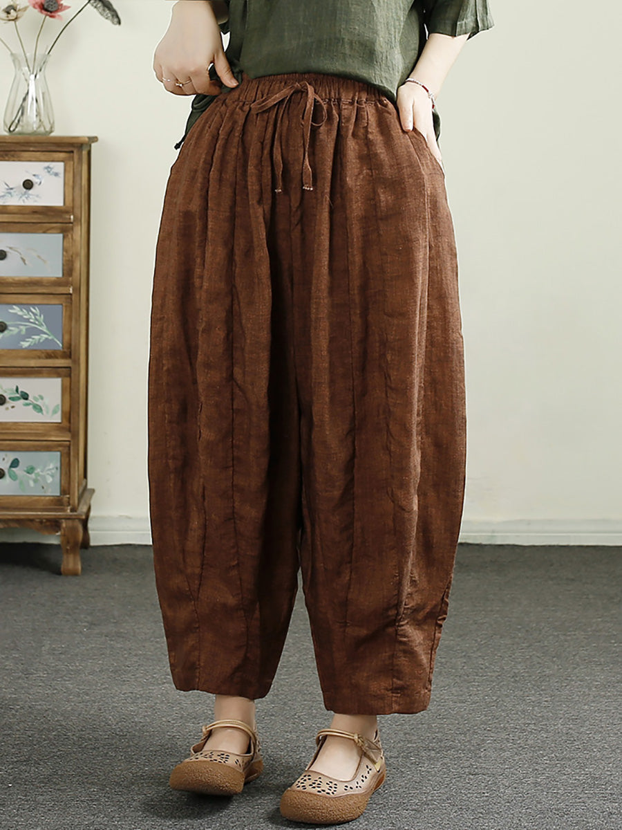 Women Summer Retro Spliced Harem Linen Pants CX010