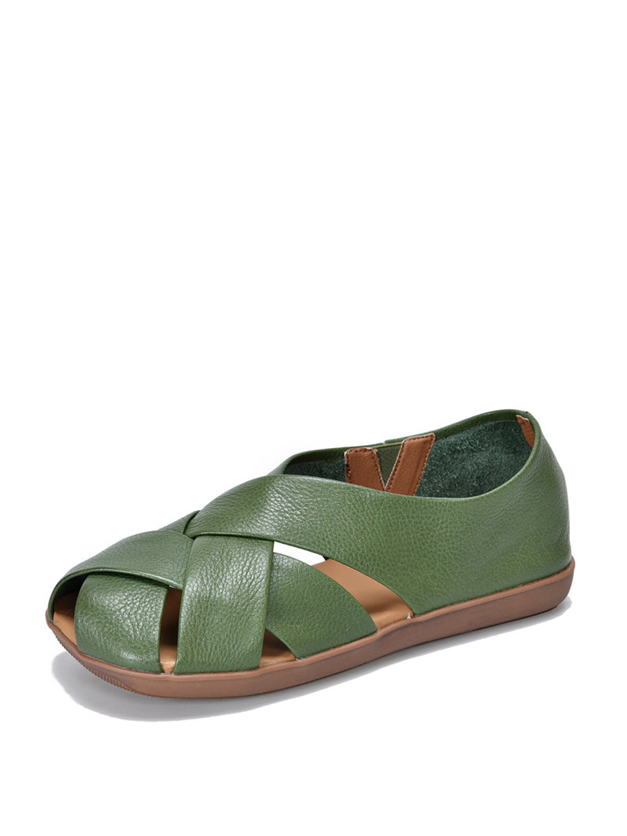 Women Summer Soft Leather Solid Flat Sandal WE1009