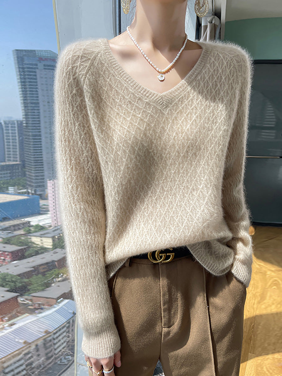 Women Autumn Casual Cashmere Knit V-Neck Sweater AK1040