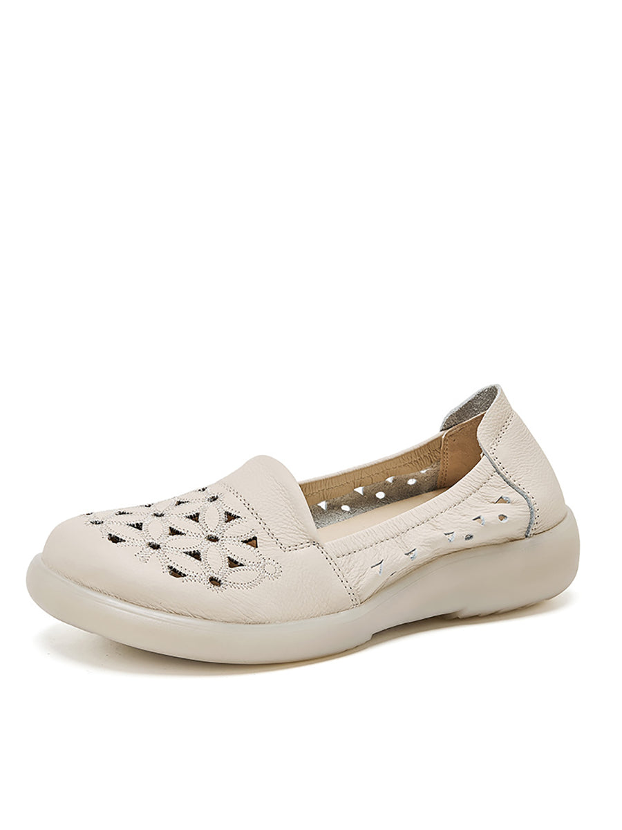 Heel Flower Leather Women Mid Shoes Soft Summer