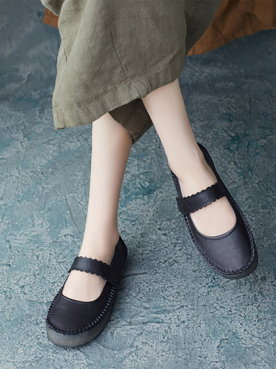 Women Summer Casual Solid Leather Velcro Flat Shoes ZZ1040