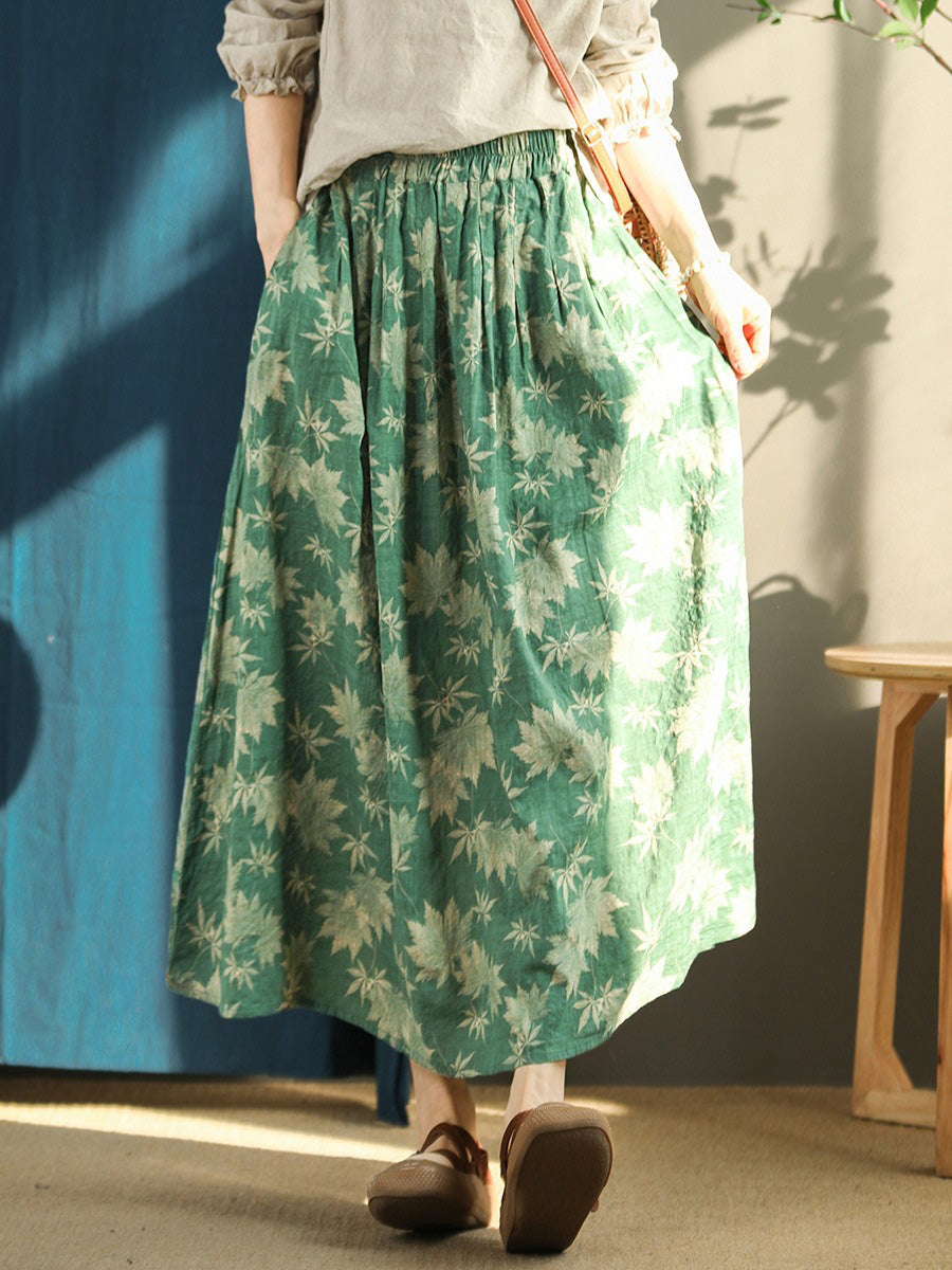 Plus Size Floral Vintage Elastic Waist Summer Loose Skirt RR1030