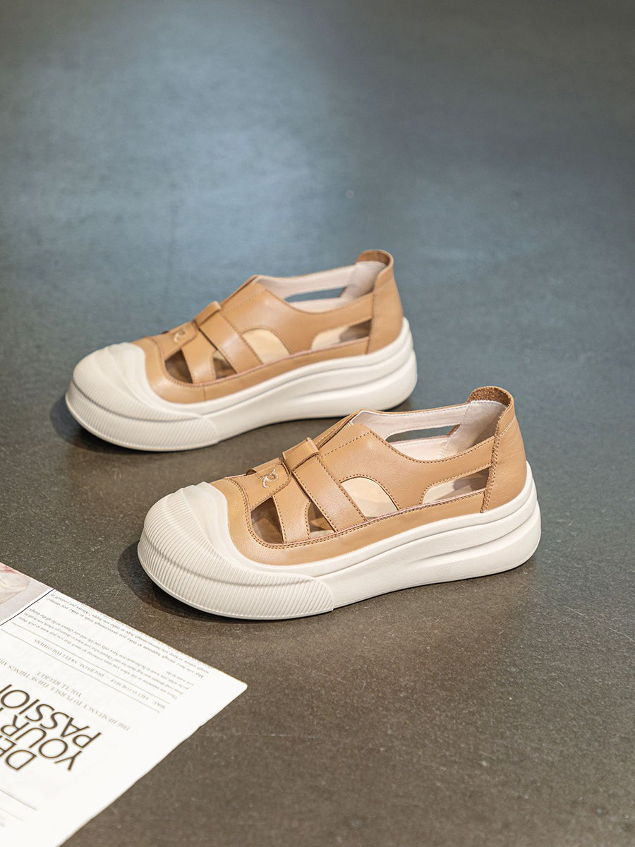 Women Casual Summer Leather Spliced Cutout Shoes UI1020