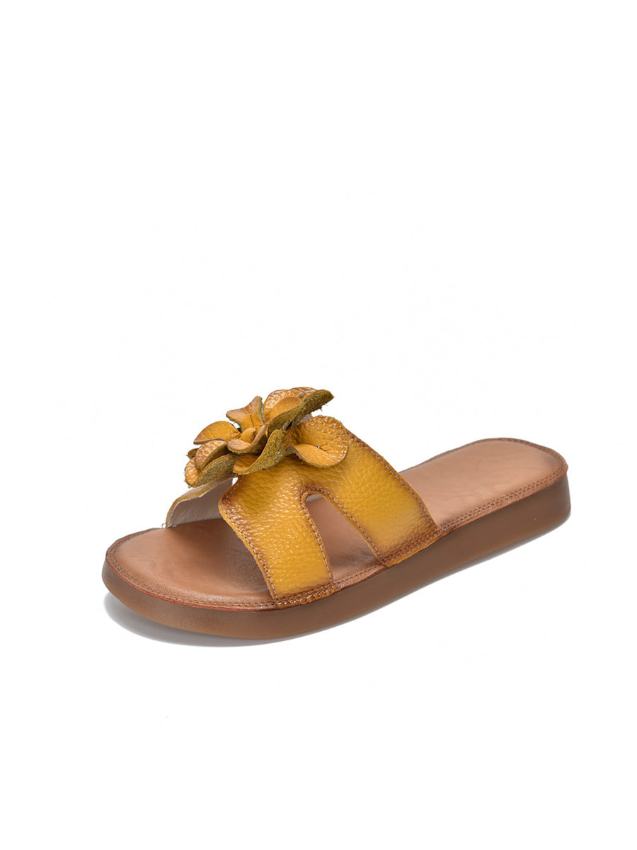 Flower Slippers Genuine Women Leather Casual