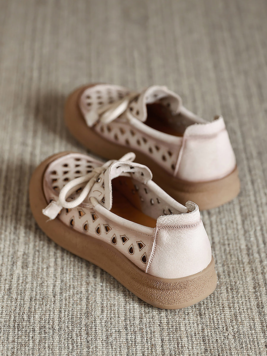 Women Flat Genuine Shoes Hollow Out Summer Leather