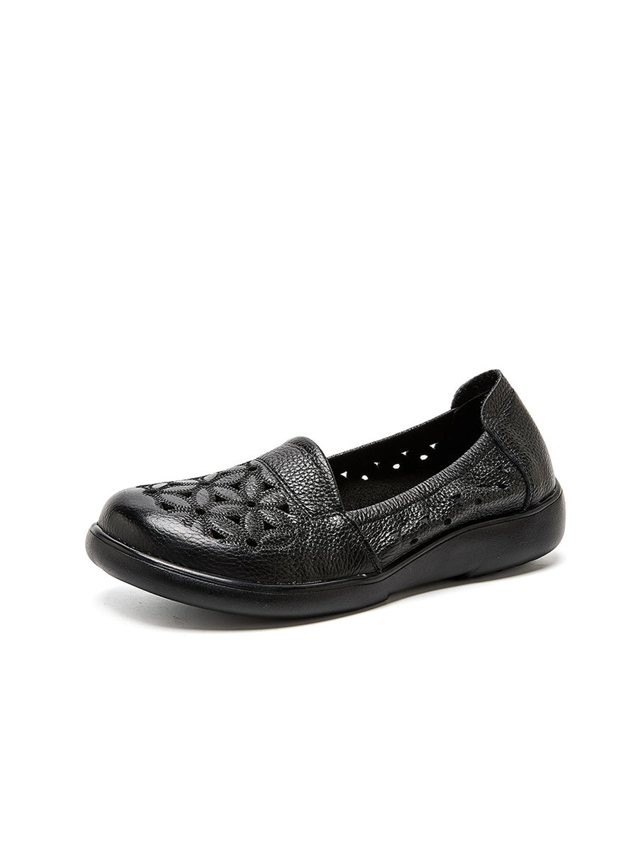 Heel Flower Leather Women Mid Shoes Soft Summer