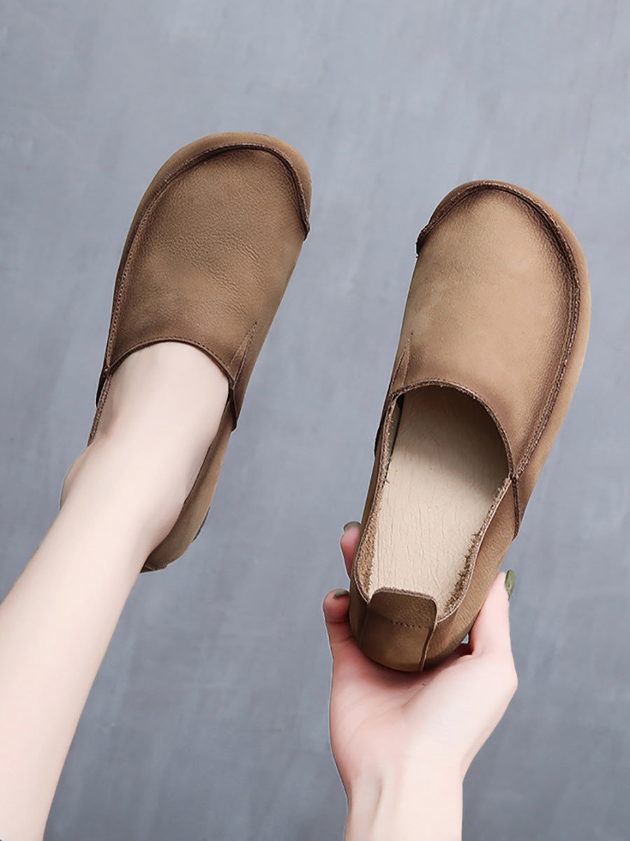 Leather Solid Women Shoes Summer Falt Retro