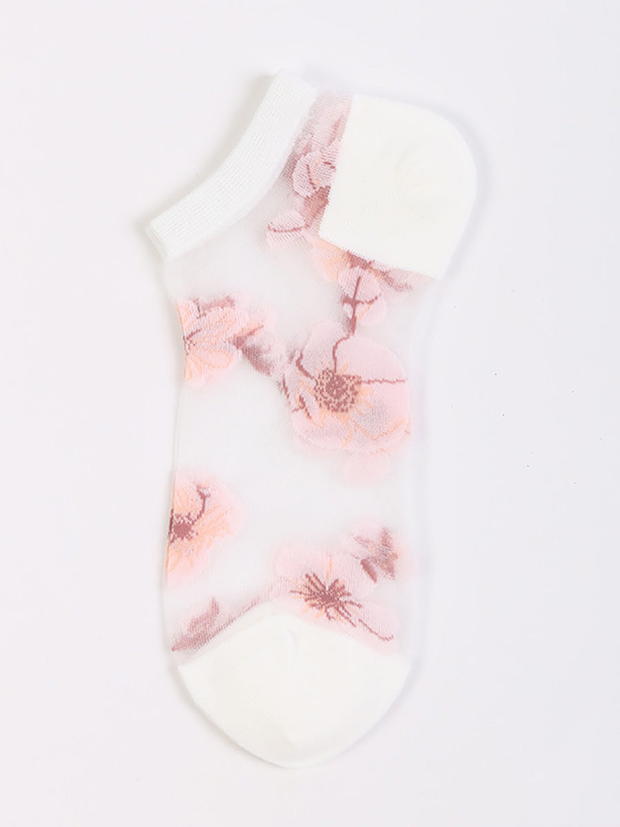 Lot de 5 paires de chaussettes courtes fines à fleurs pour femmes CX019