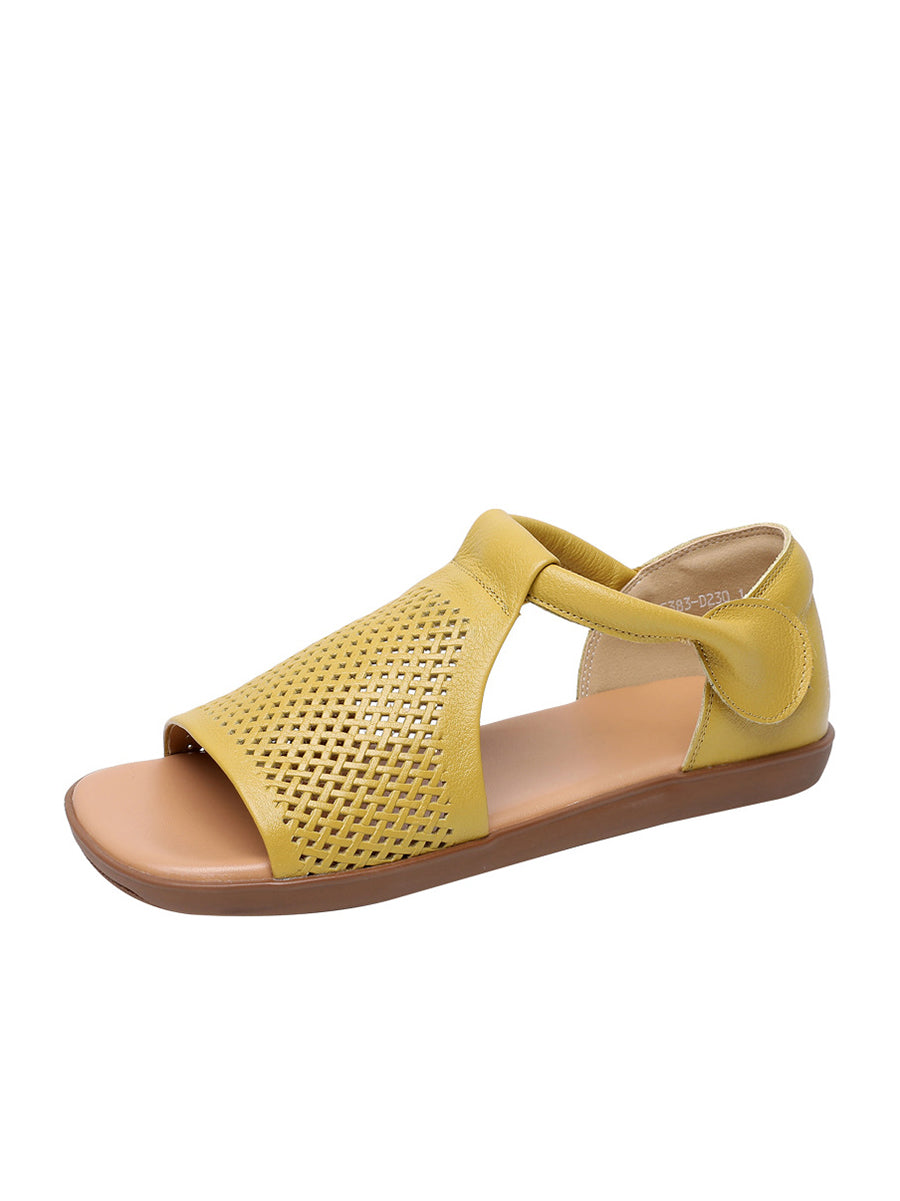 Casua Hollow Sandals Out Women Flat Summer Leather