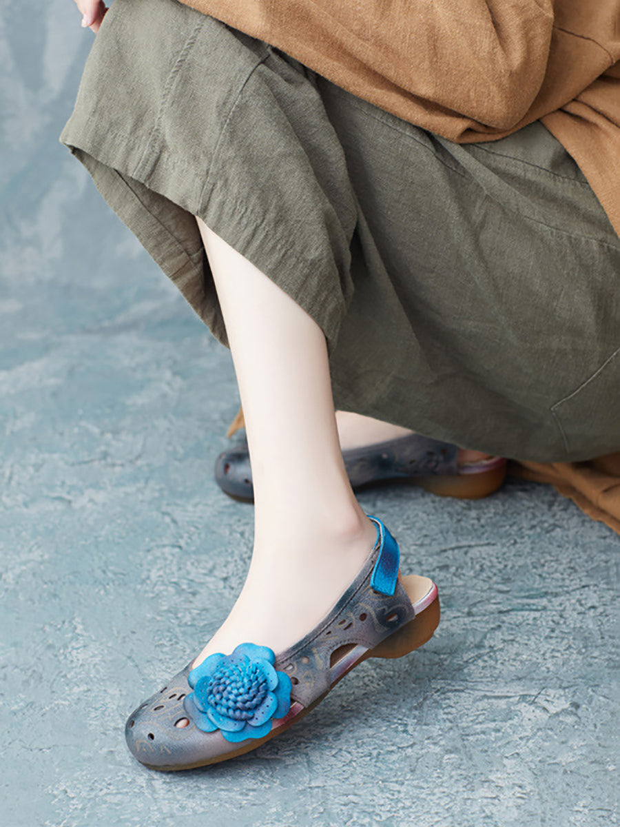 Women Summer Artsy Leather Flower Spliced Sandals UI1014