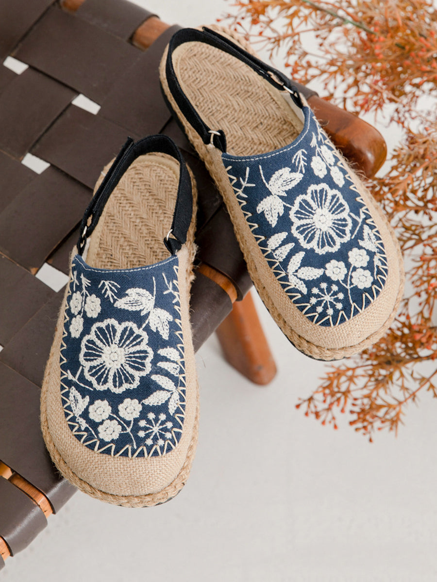Embroidery Flower Women Linen Ethnic Sandals