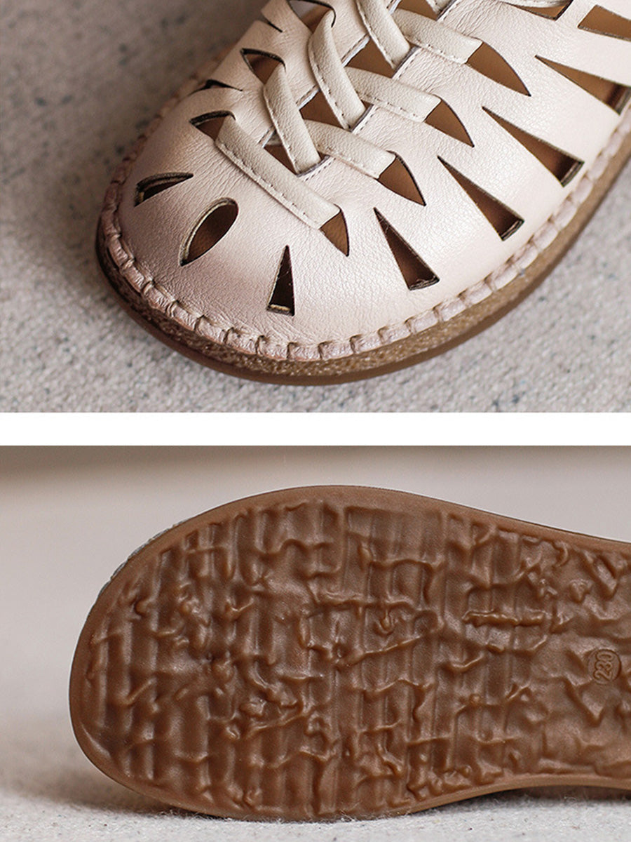 Heel Women Sandals Summer Weave Low Leather