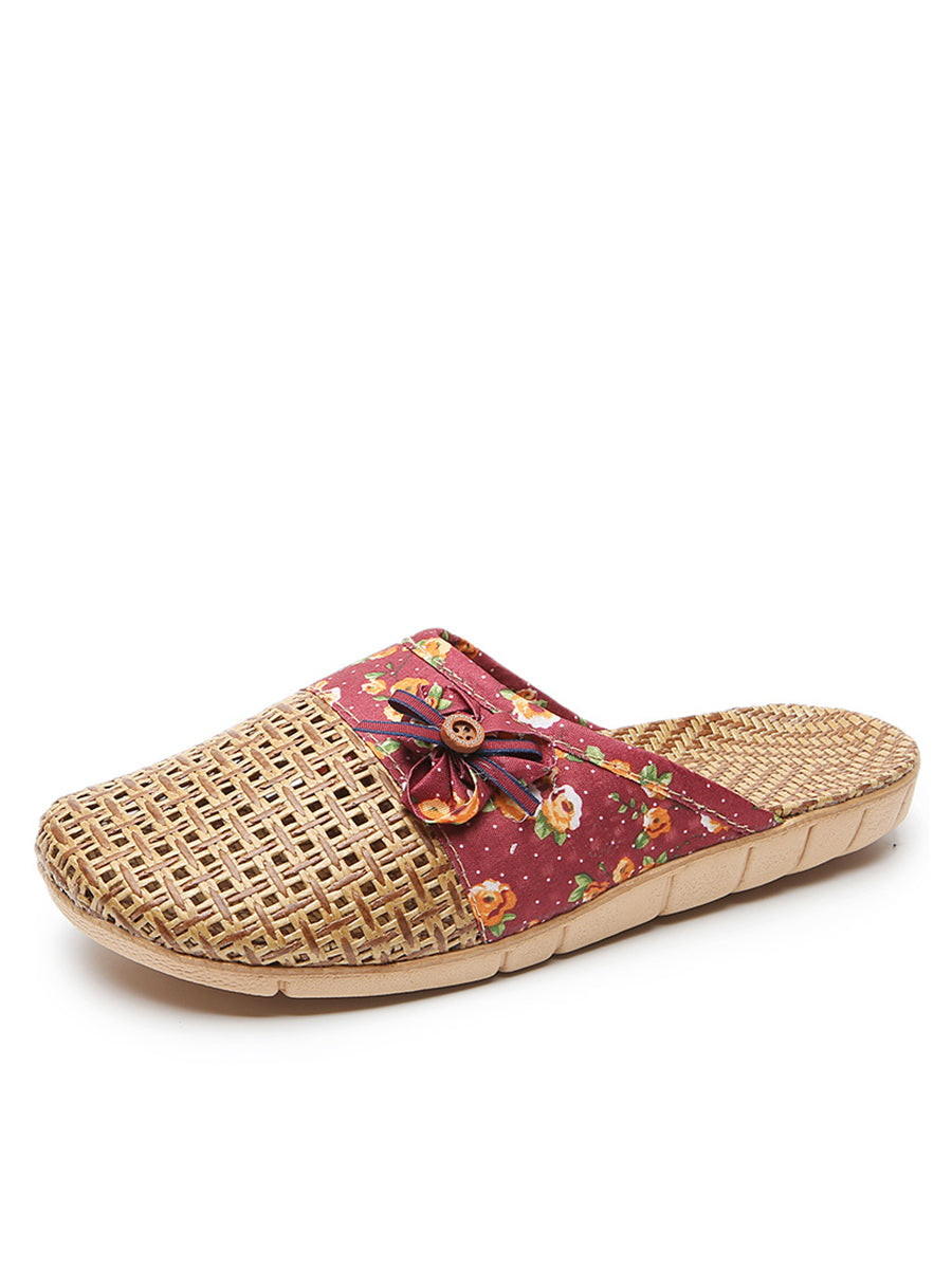 Women Summer Vintage Bamboo Weaving Spliced Slippers FG1022