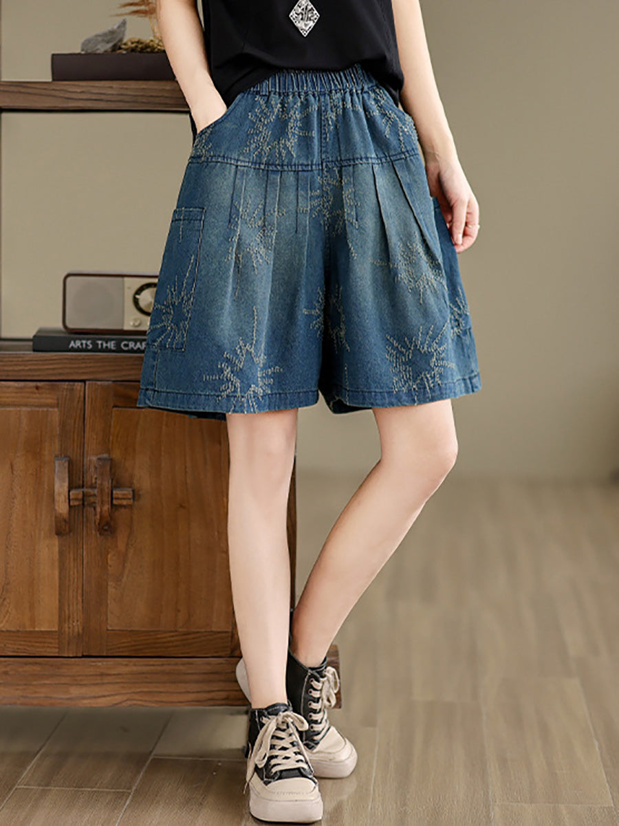 Frauen Sommer Retro Stern Jacquard Denim Fünfte Hose CC012