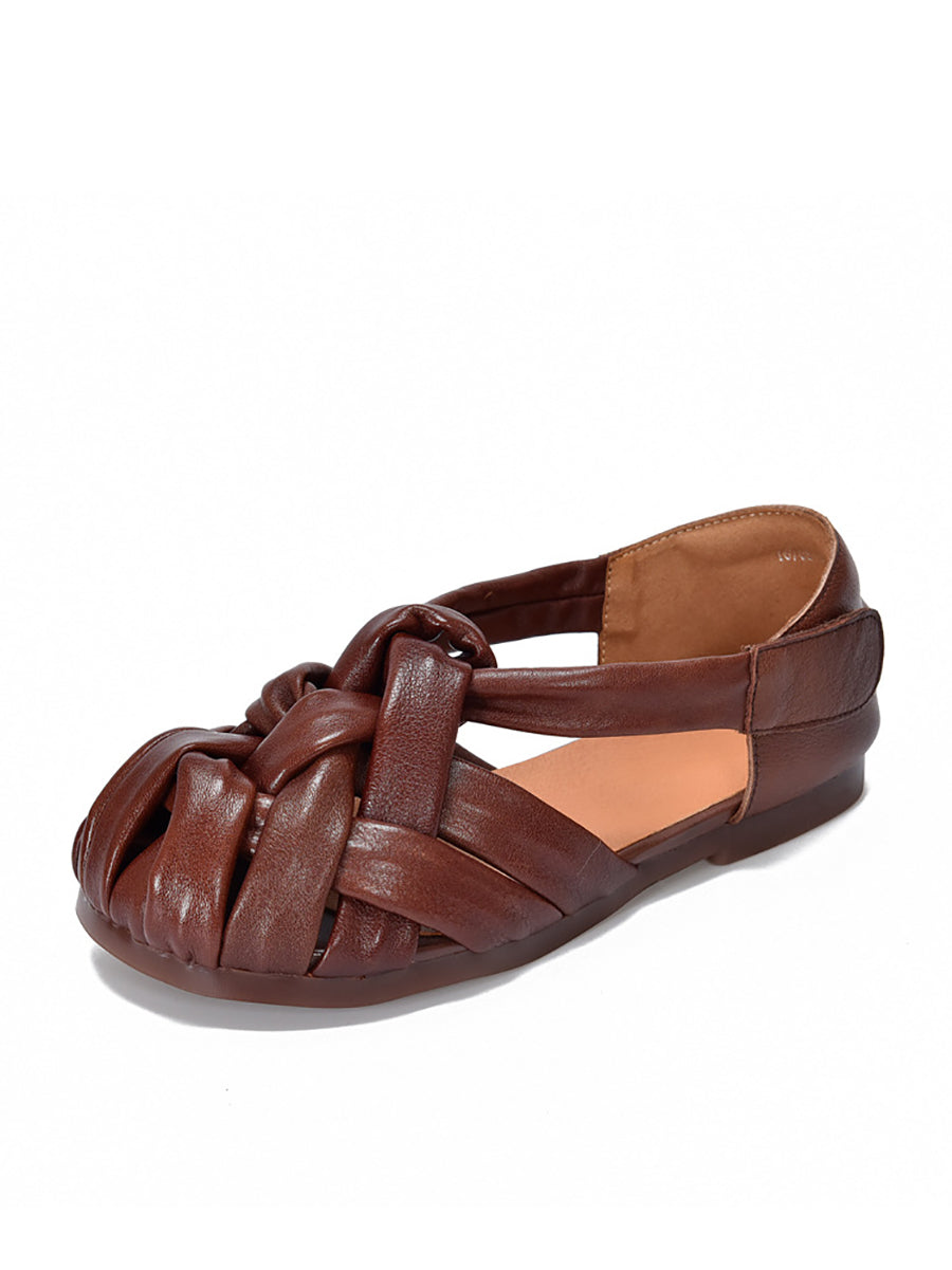 Shoes Flat Leather Genuine Retro Summer Weave Women