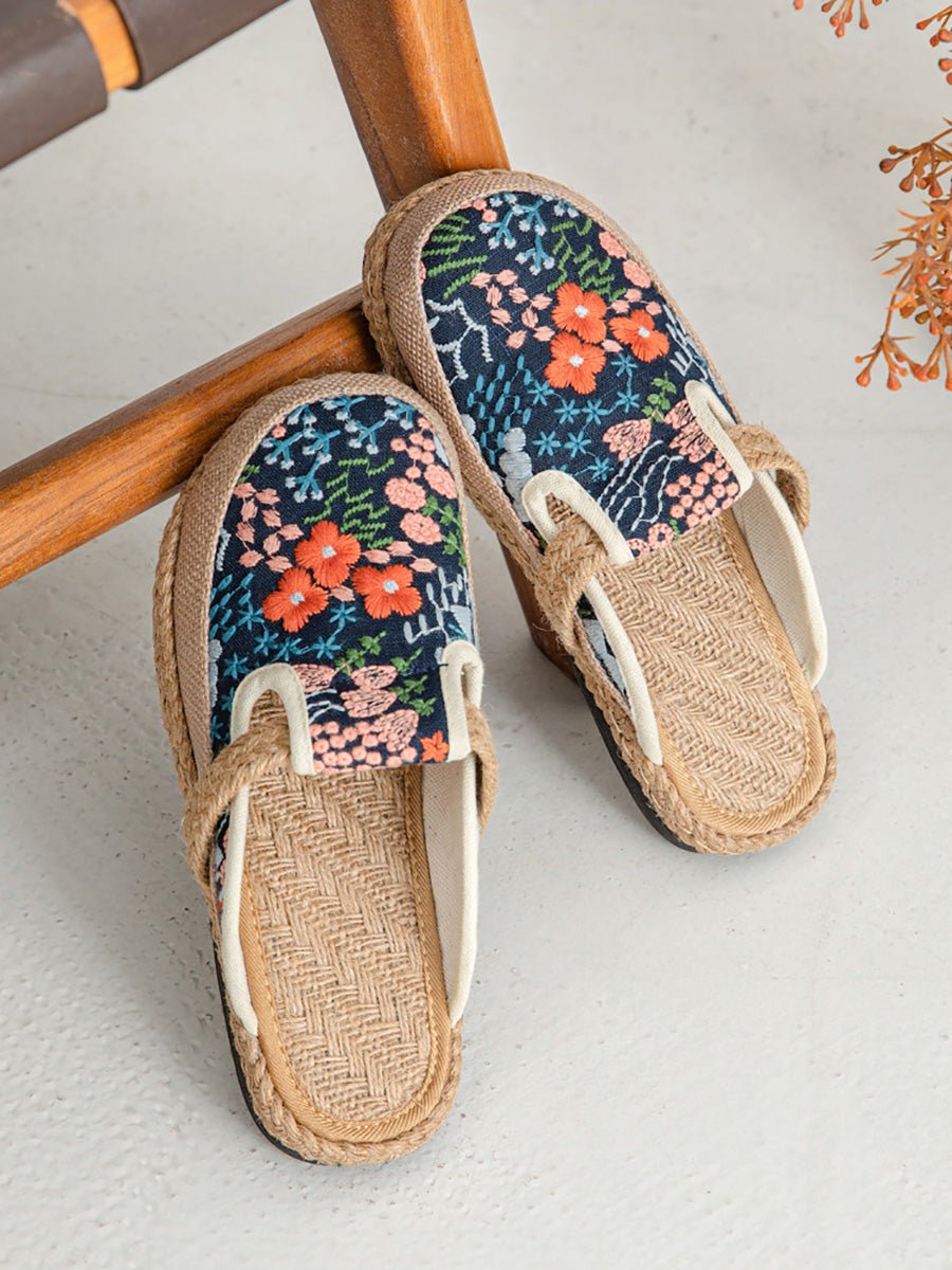 Cotton Women Slippers Flower Embroidery Summer Ethnic