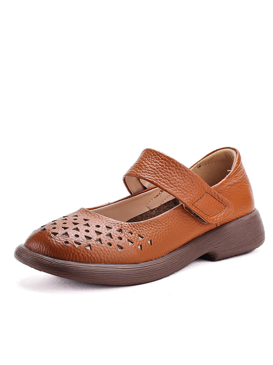 Hollow Summer Leather Out Women Shoes Vintage Platfrom