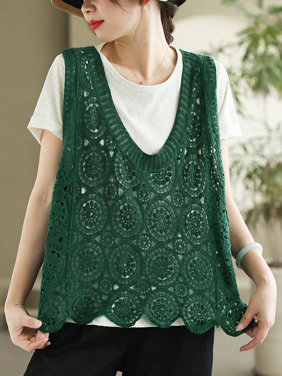 Women Artsy Knitted Cutout V-Neck Vest AS1046