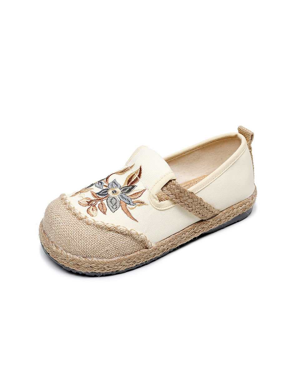 Women Ethnic Flower Embroidery Linen Cotton Flat Shoes AH1062