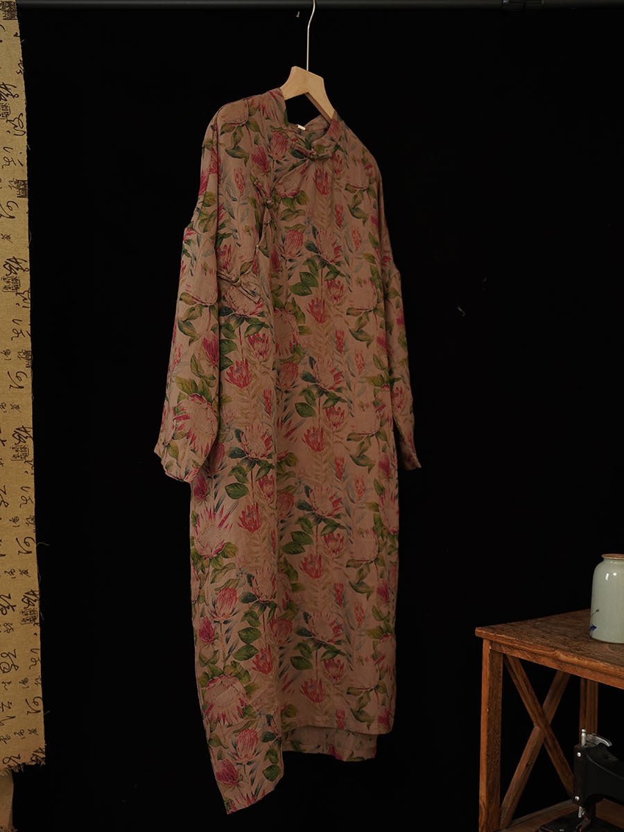 Robe d'été vintage en ramie avec boucle à fleurs pour femme IO1018