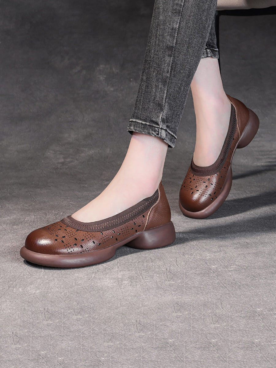 Women Summer Casual Genuine Leather Solid Low Heel Shoes II1024