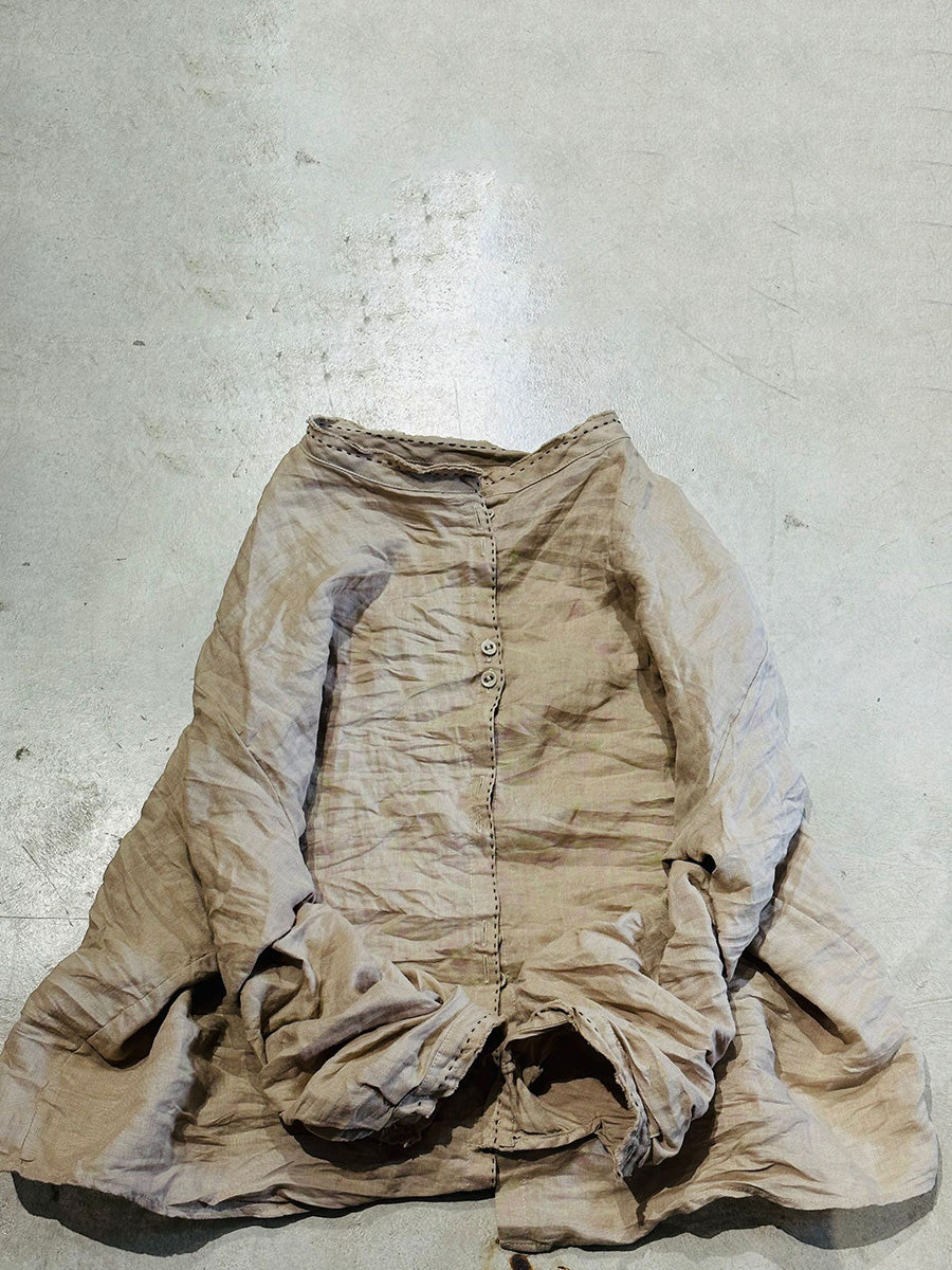 Blouse Vintage Women Collar Stand Ramie Solid Loose