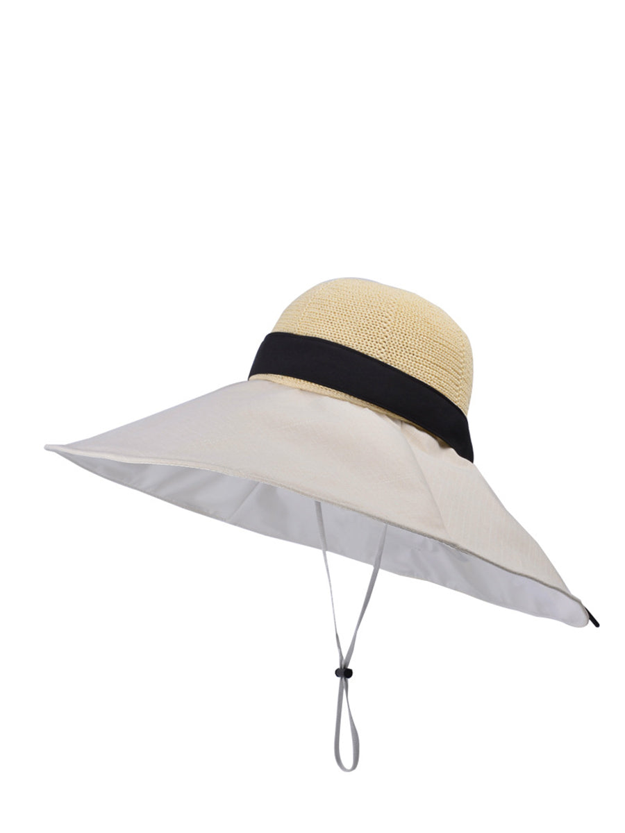 Women Summer Colorblock Large Brim Sunproof Hat WE1002