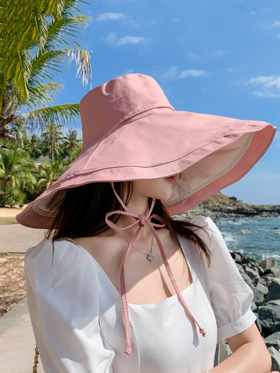 Dual-side Casual Women Brim Wearing Sunproof Hat Large
