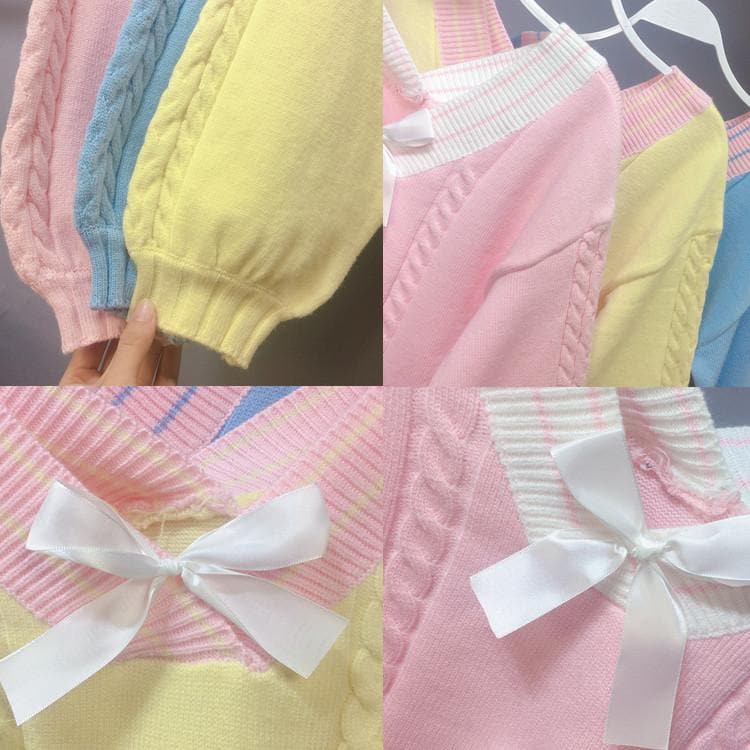 Pink/Yellow/Blue Sweet Bow Short Sweater  SP13315