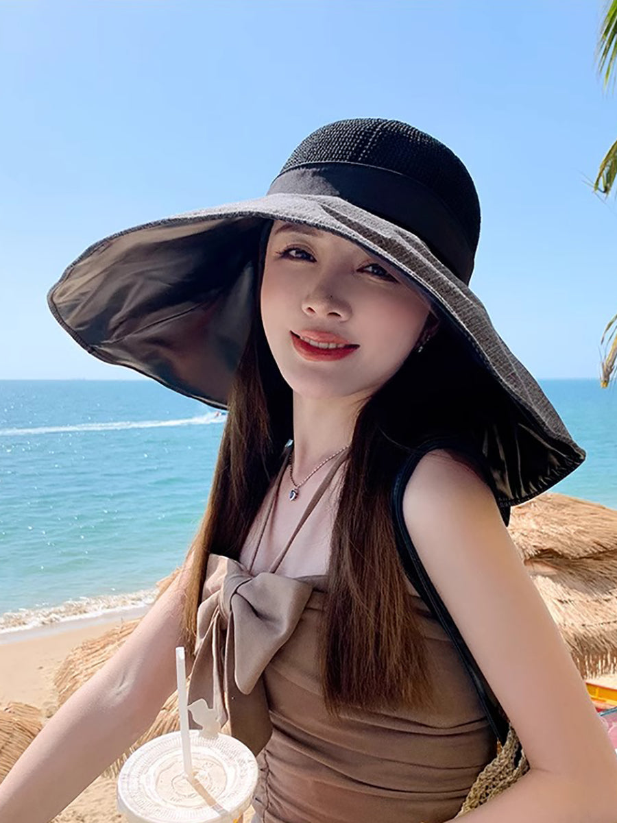 Women Casual Solid Large Brim Sunproof Hat XX1005