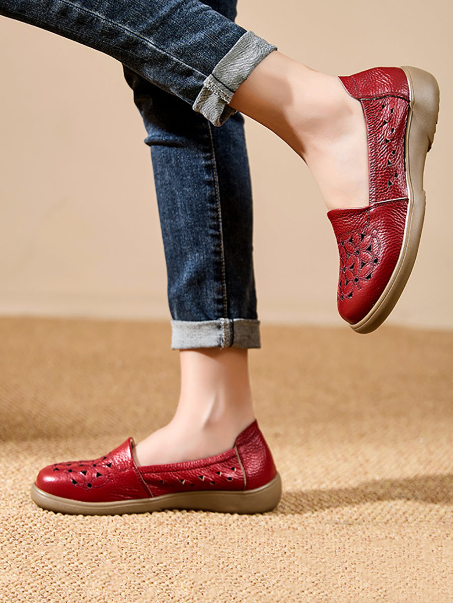 Heel Flower Leather Women Mid Shoes Soft Summer