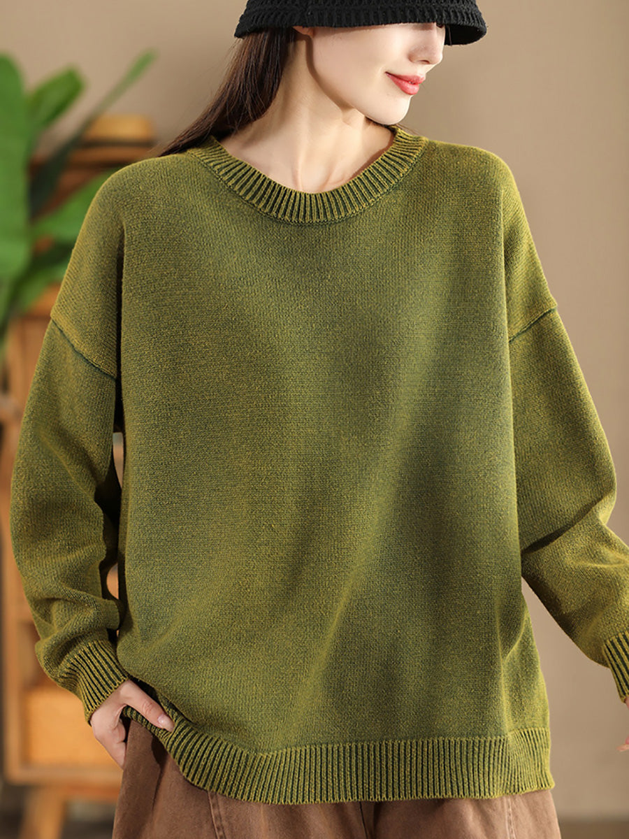 Women Autumn Casual O-Neck Pure Color Knit Sweater AK1028