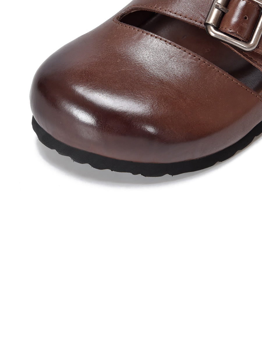 Women Summer Solid Leather Flat Birkenstock Slippers UI1024