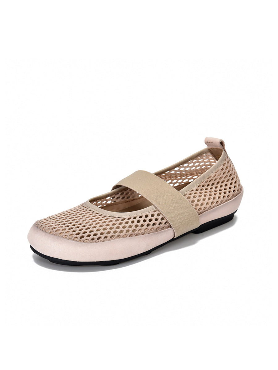 Leather Low Summer Women Shoes Heel Mesh