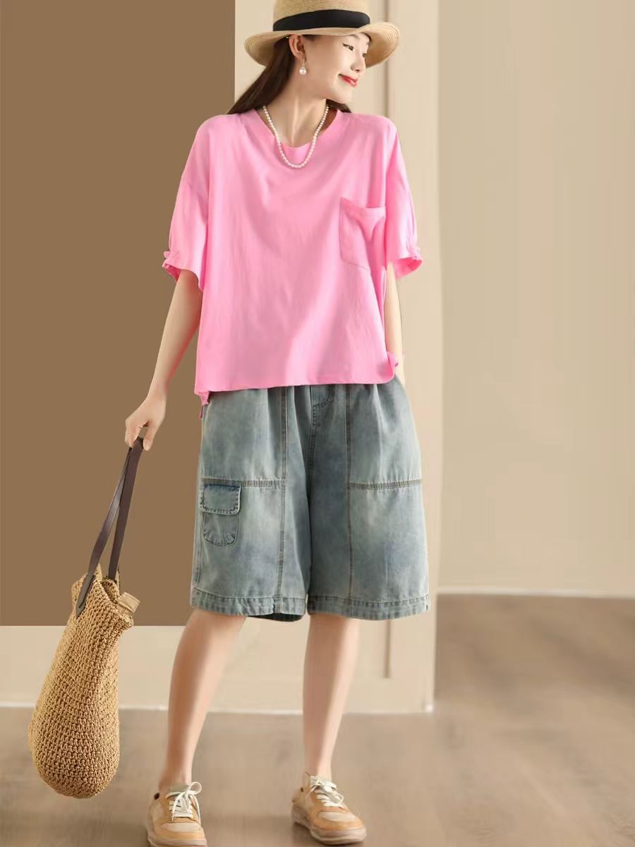 Women Summer Casual Solid Loose Cotton Shirt TY1004