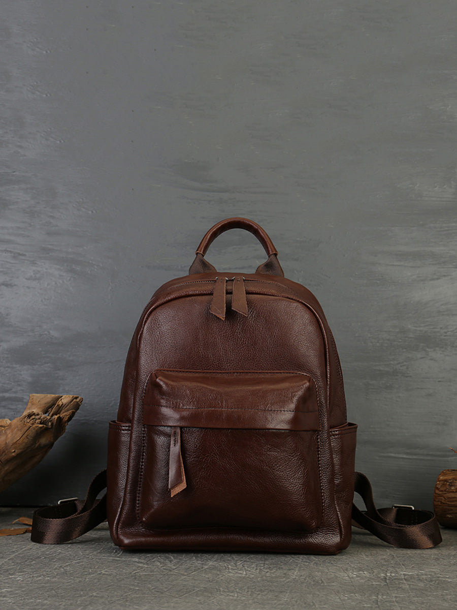 Women Casual Soft Leather Pure Color Backpack AK1044