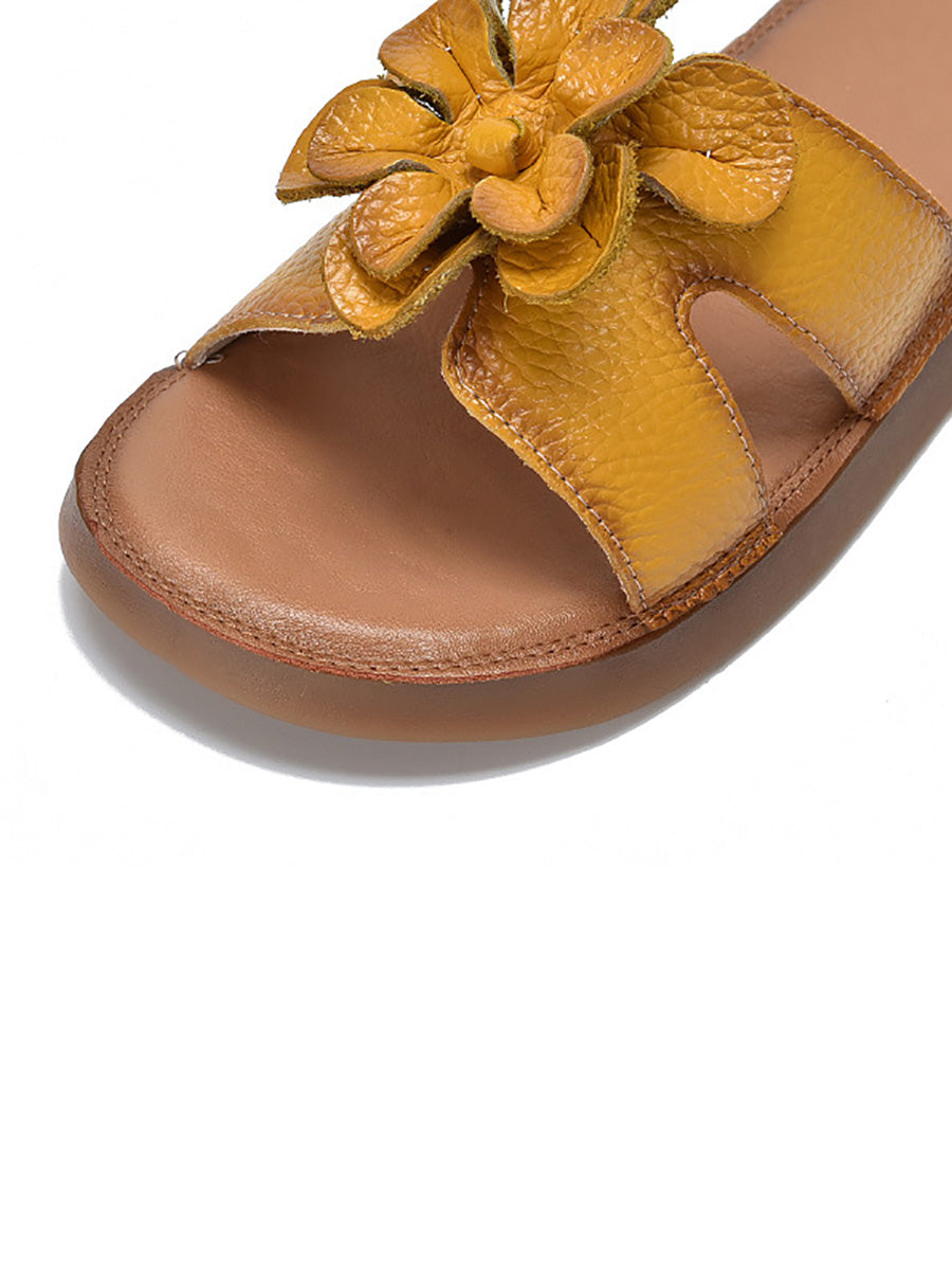 Flower Slippers Genuine Women Leather Casual